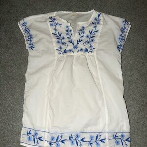 J. Crew Girls Crewcuts Embroidered White and Blue Swim Cover-Up, Size 10-11